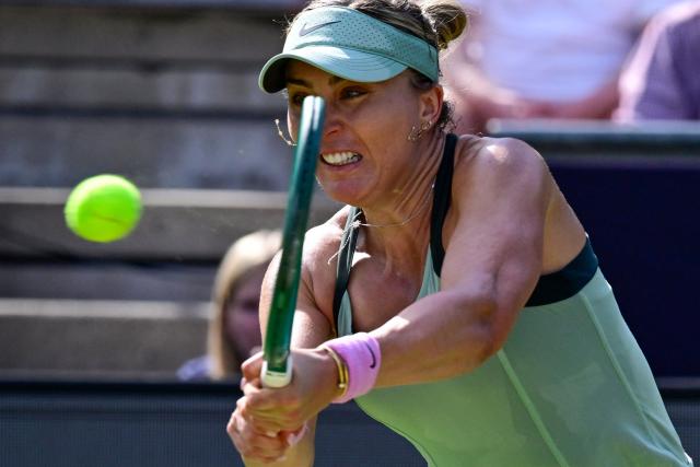 Spain's Paula Badosa returns the ball to USA's Coco Gauff during the women's singles round of 16 tennis match at the WTA 500 Berlin Tennis Open tournament in Berlin on June 17, 2026. (Photo by John MACDOUGALL / AFP)