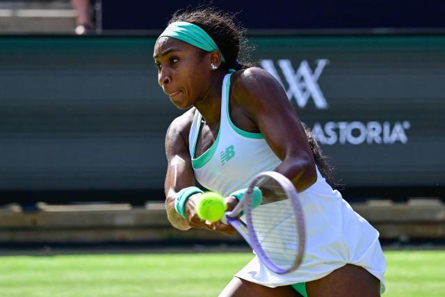 USA's Coco Gauff returns the ball to Spain's Paula Badosa during the women's singles round of 16 tennis match at the WTA 500 Berlin Tennis Open tournament in Berlin on June 17, 2026. (Photo by John MACDOUGALL / AFP)