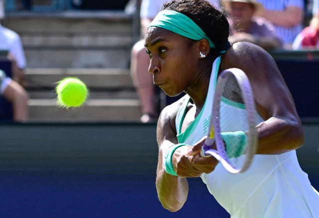 USA's Coco Gauff returns the ball to Spain's Paula Badosa during the women's singles round of 16 tennis match at the WTA 500 Berlin Tennis Open tournament in Berlin on June 17, 2026. (Photo by John MACDOUGALL / AFP)