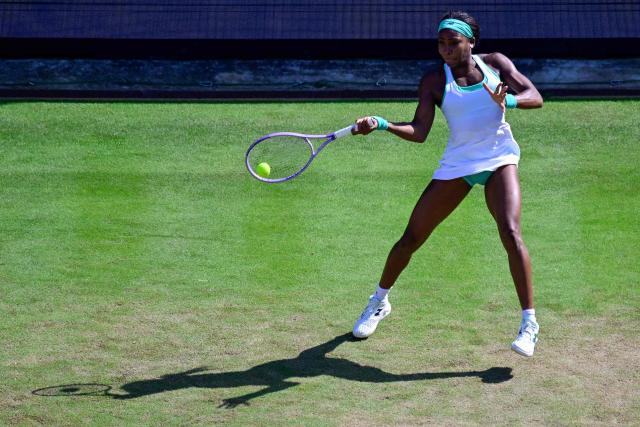 USA's Coco Gauff returns the ball to Spain's Paula Badosa during the women's singles round of 16 tennis match at the WTA 500 Berlin Tennis Open tournament in Berlin on June 17, 2026. (Photo by John MACDOUGALL / AFP)