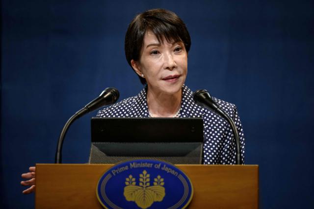 Japan's Prime Minister Sanae Takaichi speaks during a press conference at the G7 summit, in Evian, eastern France, on June 17, 2026. A G7 summit is set to take place June 15 to 17 in the French town of Evian-les-Bains near Switzerland and it will be attended by country leaders as well as the EU's foreign policy chief and ministers from Brazil, Canada, the United Arab Emirates and Turkey. (Photo by Fabrice COFFRINI / AFP)