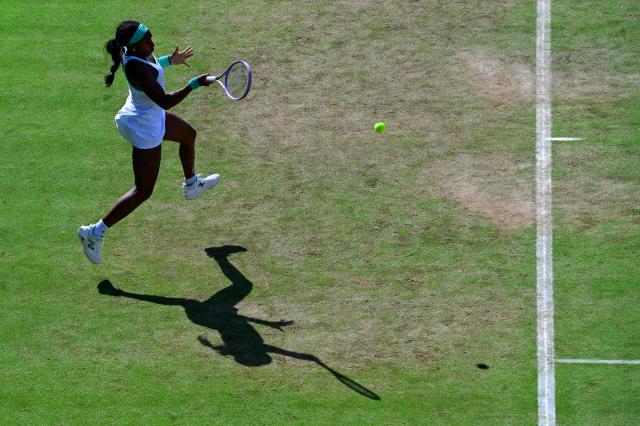 USA's Coco Gauff returns the ball to Spain's Paula Badosa during the women's singles round of 16 tennis match at the WTA 500 Berlin Tennis Open tournament in Berlin on June 17, 2026. (Photo by John MACDOUGALL / AFP)