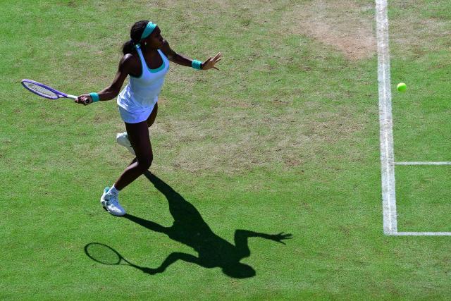 USA's Coco Gauff returns the ball to Spain's Paula Badosa during the women's singles round of 16 tennis match at the WTA 500 Berlin Tennis Open tournament in Berlin on June 17, 2026. (Photo by John MACDOUGALL / AFP)