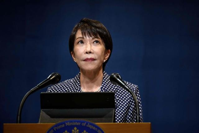 Japan's Prime Minister Sanae Takaichi speaks during a press conference of the G7 summit, in Evian, eastern France, on June 17, 2026. A G7 summit is set to take place June 15 to 17 in the French town of Evian-les-Bains near Switzerland and it will be attended by country leaders as well as the EU's foreign policy chief and ministers from Brazil, Canada, the United Arab Emirates and Turkey. (Photo by Fabrice COFFRINI / AFP)