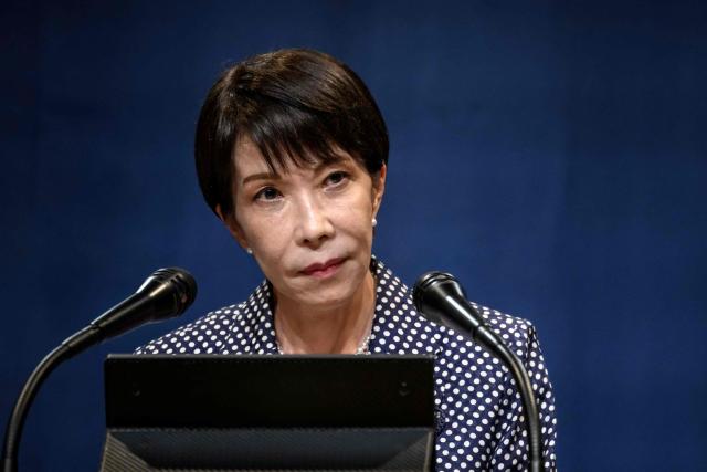 Japan's Prime Minister Sanae Takaichi speaks during a press conference of the G7 summit, in Evian, eastern France, on June 17, 2026. A G7 summit is set to take place June 15 to 17 in the French town of Evian-les-Bains near Switzerland and it will be attended by country leaders as well as the EU's foreign policy chief and ministers from Brazil, Canada, the United Arab Emirates and Turkey. (Photo by Fabrice COFFRINI / AFP)