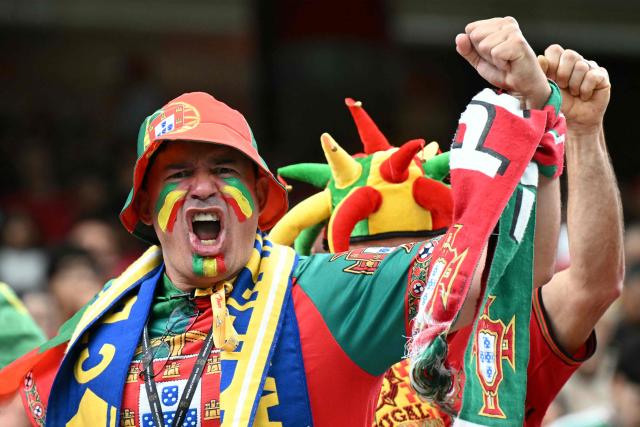 A Portugal fan poses ahead of the 2026 World Cup Group K football match between Portugal and the Democratic Republic of Congo at the Houston Stadium in Houston on June 17, 2026.  (Photo by RONALDO SCHEMIDT / AFP)