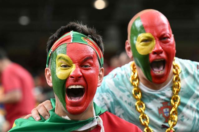 Portugal fanS pose ahead of the 2026 World Cup Group K football match between Portugal and the Democratic Republic of Congo at the Houston Stadium in Houston on June 17, 2026.  (Photo by RONALDO SCHEMIDT / AFP)