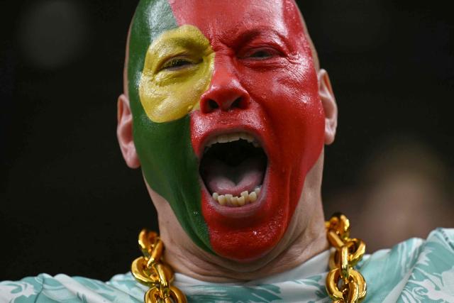 A Portugal fan poses ahead of the 2026 World Cup Group K football match between Portugal and the Democratic Republic of Congo at the Houston Stadium in Houston on June 17, 2026.  (Photo by RONALDO SCHEMIDT / AFP)