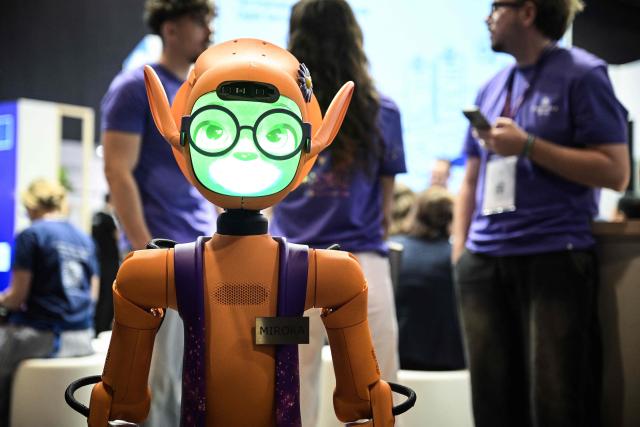Enchanted Tool company's robot Mirokai is displayed at the VivaTech technology startups and innovation fair at the Paris Expo Porte de Versailles, in Paris on June 17, 2026. (Photo by JULIEN DE ROSA / AFP)