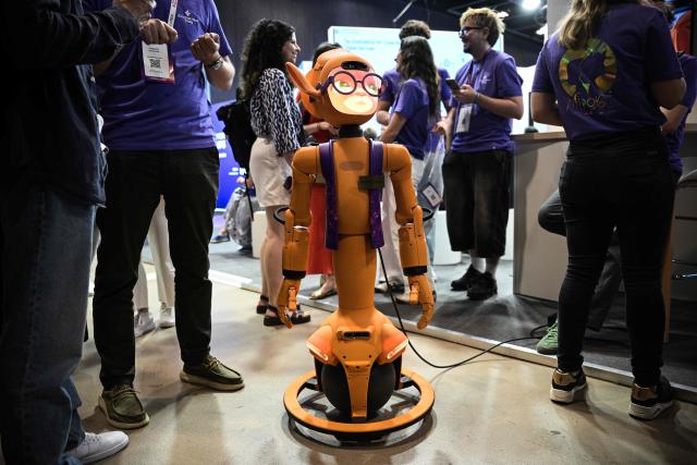 Enchanted Tool company's robot Mirokai is displayed at the VivaTech technology startups and innovation fair at the Paris Expo Porte de Versailles, in Paris on June 17, 2026. (Photo by JULIEN DE ROSA / AFP)