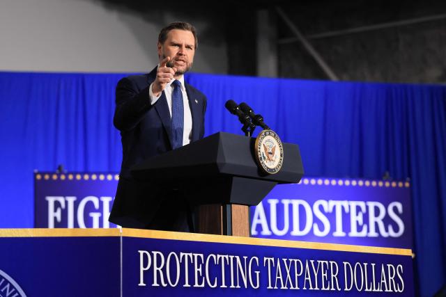 US Vice President JD Vance delivers remarks on the administration's "crackdown on crime and fraud" during an event at Gold Coast Studios in Bethpage, New York, on June 17, 2026. Vance’s visit comes after the Justice Department filed a lawsuit this week against New York state officials over alleged Medicaid fraud related to the state’s $10 billion home-care program. (Photo by Spencer Platt / POOL / AFP)
