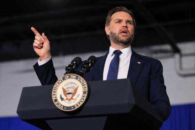US Vice President JD Vance delivers remarks on the administration's "crackdown on crime and fraud" during an event at Gold Coast Studios in Bethpage, New York, on June 17, 2026. Vance’s visit comes after the Justice Department filed a lawsuit this week against New York state officials over alleged Medicaid fraud related to the state’s $10 billion home-care program. (Photo by Spencer Platt / POOL / AFP)