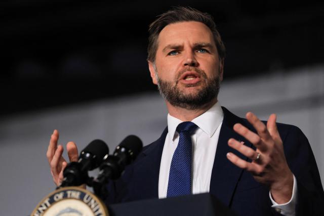 US Vice President JD Vance delivers remarks on the administration's "crackdown on crime and fraud" during an event at Gold Coast Studios in Bethpage, New York, on June 17, 2026. Vance’s visit comes after the Justice Department filed a lawsuit this week against New York state officials over alleged Medicaid fraud related to the state’s $10 billion home-care program. (Photo by Spencer Platt / POOL / AFP)