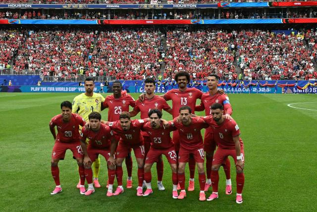 (Top L-R) Portugal's goalkeeper #01 Diogo Costa, Portugal's defender #25 Nuno Mendes, Portugal's defender #04 Tomas Araujo, Portugal's midfielder #13 Renato Veiga, Portugal's forward #07 Cristiano Ronaldo, (bottom L-R) Portugal's defender #20 Joao Cancelo, Portugal's midfielder #15 Joao Neves, Portugal's forward #18 Pedro Neto, Portugal's midfielder #23 Vitinha, Portugal's midfielder #10 Bernardo Silva and Portugal's midfielder #08 Bruno Fernandes pose prior to the 2026 World Cup Group K football match between Portugal and the Democratic Republic of Congo at the Houston Stadium in Houston on June 17, 2026.  (Photo by RONALDO SCHEMIDT / AFP)