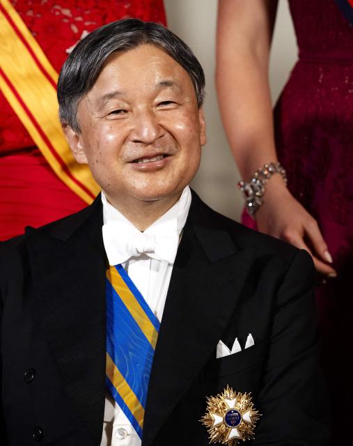Emperor of Japan Naruhito poses during a group photo ahead of a state banquet at the Royal Palace in Amsterdam on June 17, 2026. The Japanese imperial couple are on a three-day official visit to the Netherlands. (Photo by Remko de Waal / AFP) / Netherlands OUT