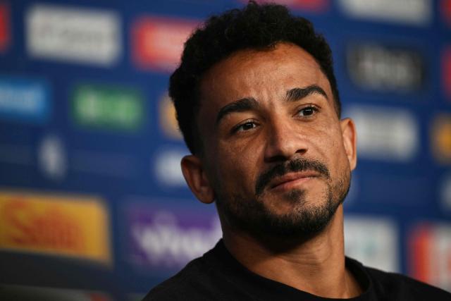 Brazil's defender #13 Danilo gestures during a press conference for the 2026 World Cup tournament at the Ridge Hotel in New York on June 17, 2026. (Photo by MAURO PIMENTEL / AFP)