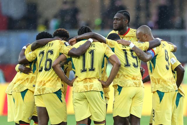 Ghana's players gather in a circle during the 2026 World Cup Group L football match between Ghana and Panama at the Toronto Stadium in Toronto on June 17, 2026.  (Photo by Cole Burston / AFP)