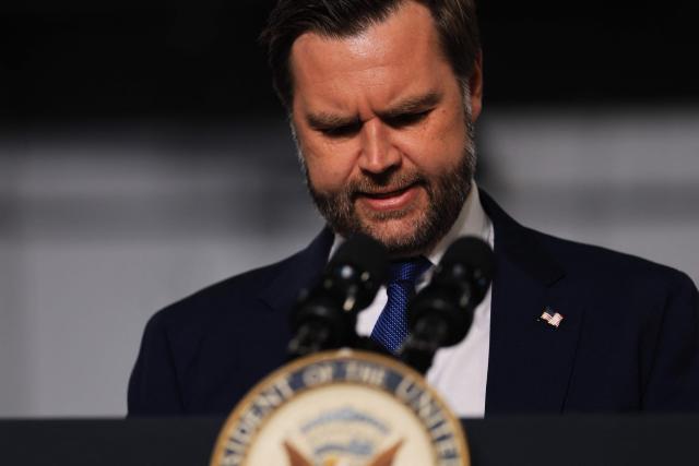 US Vice President JD Vance delivers remarks on the administration's "crackdown on crime and fraud" during an event at Gold Coast Studios in Bethpage, New York, on June 17, 2026. Vance’s visit comes after the Justice Department filed a lawsuit this week against New York state officials over alleged Medicaid fraud related to the state’s $10 billion home-care program. (Photo by Spencer Platt / POOL / AFP)