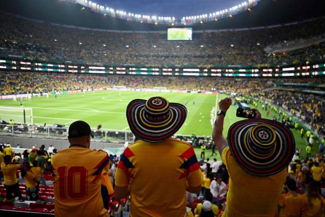 Colombian fans await the start of the 2026 World Cup Group K football match between Uzbekistan and Colombia at the Mexico City Stadium in Mexico City on June 17, 2026.  (Photo by CARL DE SOUZA / AFP)