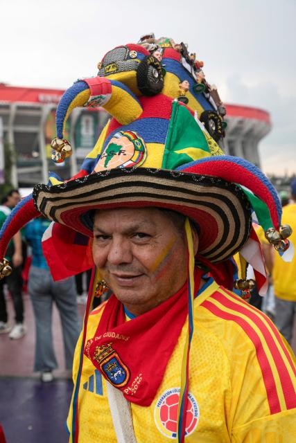 A Colombia fan cheers for their team outside the Mexico City Stadium ahead of the 2026 World Cup Group K football match between Uzbekistan and Colombia in Mexico City on June 17, 2026. (Photo by Oswaldo Ramirez / AFP)