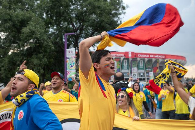 Colombia fans cheer for their team outside the Mexico City Stadium ahead of the 2026 World Cup Group K football match between Uzbekistan and Colombia in Mexico City on June 17, 2026. (Photo by Oswaldo Ramirez / AFP)
