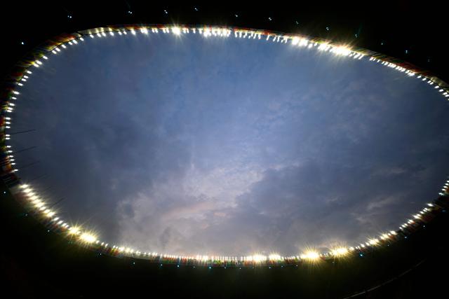 A view of the stadium lighting at the Mexico City Stadium ahead of 2026 World Cup Group K football match between Uzbekistan and Colombia in Mexico City on June 17, 2026.  (Photo by Alfredo ESTRELLA / AFP)