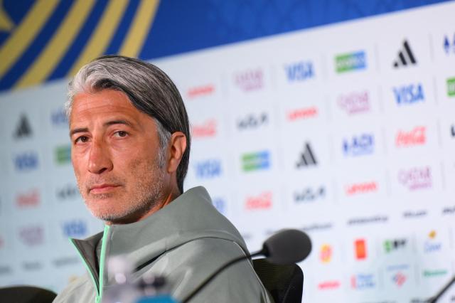 Switzerland's head coach Murat Yakin gestures during a press conference in Los Angeles, California on June 17, 2026, on the eve of the 2026 World Cup football match between Switzerland and Bosnia and Herzegovina.  (Photo by Patrick T. Fallon / AFP)