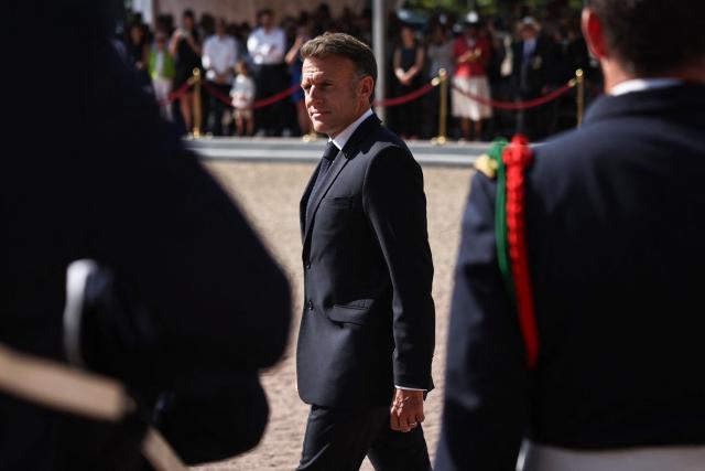 France's President Emmanuel Macron attends the commemorative ceremony for the 86th anniversary of the Appeal of 18 June, in Mont Valerien, near Paris, on June 18, 2026. (Photo by SIMON WOHLFAHRT / POOL / AFP)