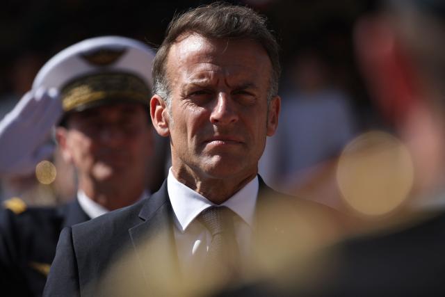France's President Emmanuel Macron takes part in the commemorative ceremony for the 86th anniversary of the Appeal of 18 June, in Mont Valerien on June 18, 2026. (Photo by SIMON WOHLFAHRT / POOL / AFP)