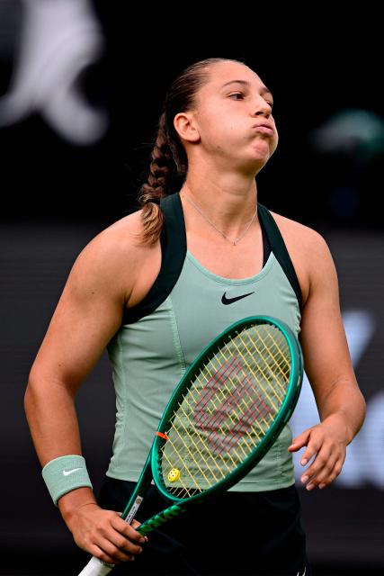 France's Diane Parry rects as she plays against Czech Republic's Linda Noskova during the women's singles round of 16 tennis match at the WTA 500 Berlin Tennis Open tournament in Berlin on June 18, 2026. (Photo by Tobias SCHWARZ / AFP)