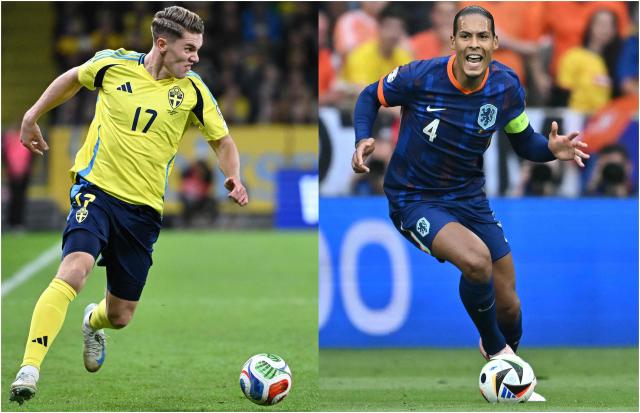 This combination of file pictures created on June 18, 2026 shows Sweden's forward Viktor Gyokeres (L) in Solna on October 10, 2025 and Netherlands' defender Virgil van Dijk (R) in Munich on July 2, 2024. The two sides are set to meet in a 2026 World Cup football tournament Group F football match at Houston Stadium in Houston on June 20, 2026, their first encounter at the tournament since a goalless draw at the 1974 World Cup. (Photo by Jonathan NACKSTRAND and Adel AL SALMAN / AFP)