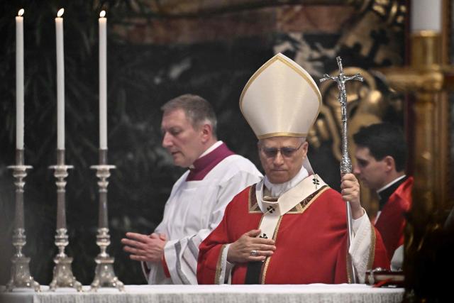 Pope Leo XIV attends the funeral of Italian cardinal Camillo Ruini at St Peter's basilica in The Vatican on June 18, 2026. (Photo by Filippo MONTEFORTE / AFP)