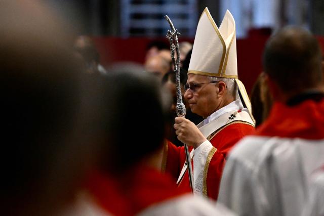 Pope Leo XIV attends the funeral of Italian cardinal Camillo Ruini at St Peter's basilica in The Vatican on June 18, 2026. (Photo by Filippo MONTEFORTE / AFP)