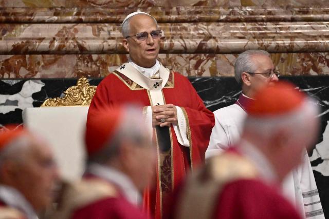Pope Leo XIV attends the funeral of Italian cardinal Camillo Ruini at St Peter's basilica in The Vatican on June 18, 2026. (Photo by Filippo MONTEFORTE / AFP)