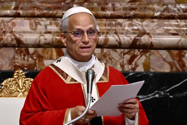 Pope Leo XIV attends the funeral of Italian cardinal Camillo Ruini at St Peter's basilica in The Vatican on June 18, 2026. (Photo by Filippo MONTEFORTE / AFP)
