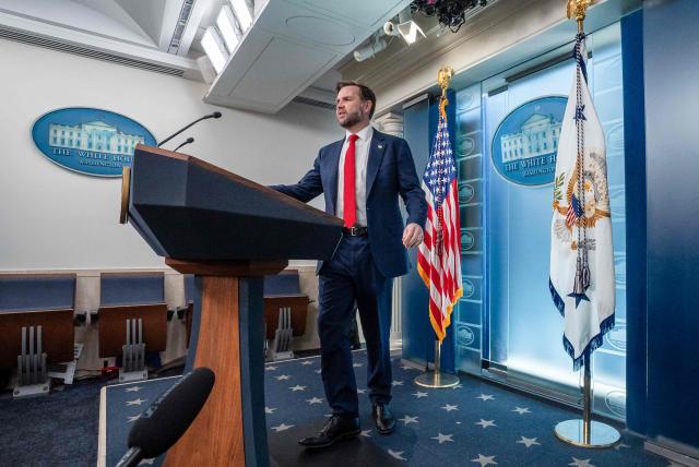 US Vice President JD Vance speaks during a press briefing in the Brady Briefing Room of the White House in Washington, DC, on June 18, 2026. (Photo by Ken Cedeno / AFP)
