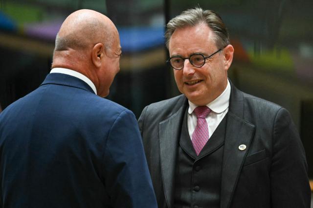 Belgium's Prime Minister Bart De Wever attends a round table meeting during the EU Summit at the EU headquarters in Brussels, on June 18, 2026. (Photo by NICOLAS TUCAT / AFP)