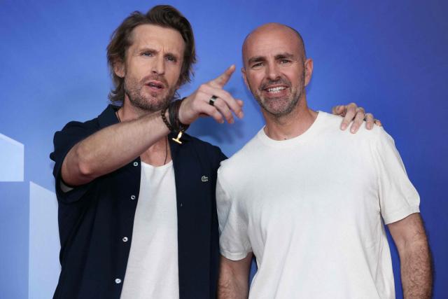 French director and actor Philippe Lacheau (L) and French actor Julien Arruti (R) pose during the TF1 Upfront 2026 photocall in Boulogne-Billancourt, West of Paris, on June 18, 2026. (Photo by Alain JOCARD / AFP)