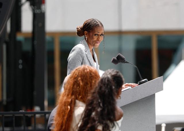Former US First Lady Michelle Obama speaks at the opening of the Barack Obama Presidential Center in Chicago, Illinois, on June 18, 2026. (Photo by Kamil Krzaczynski / AFP)