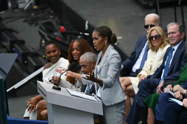 Former US First Lady Michelle Obama speaks at the opening of the Barack Obama Presidential Center in Chicago, Illinois, on June 18, 2026. (Photo by Pedro UGARTE / AFP)