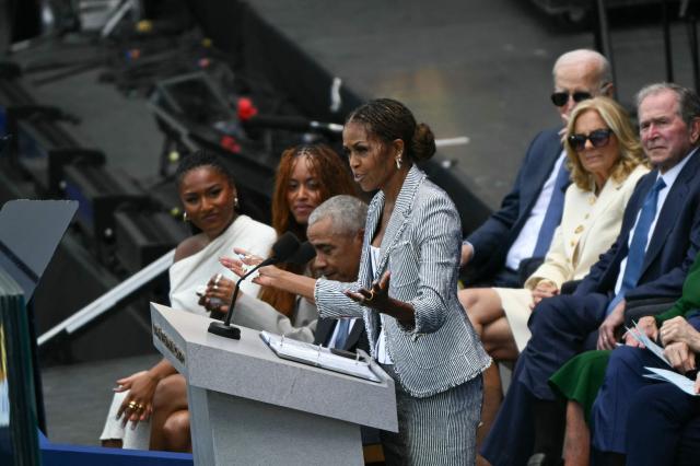 Former US first lady Michelle Obama speaks at the opening of the Barack Obama Presidential Center in Chicago, Illinois, on June 18, 2026. (Photo by Pedro UGARTE / AFP)