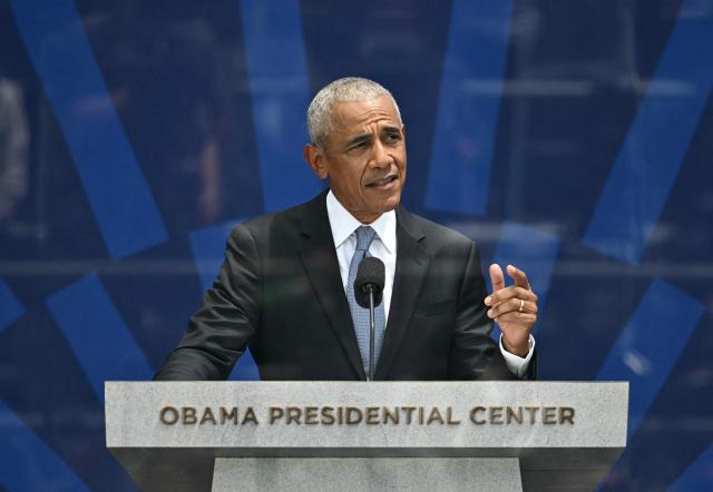 Fomer US president Barack Obama speaks at the opening of the Barack Obama Presidential Center in Chicago, Illinois, on June 18, 2026. (Photo by Kent NISHIMURA / AFP)