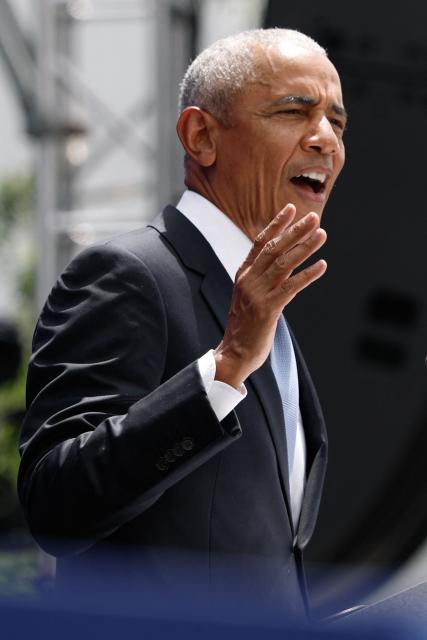 Former US president Barack Obama speaks during opening day of the Barack Obama Presidential Center in Chicago, Illinois, on June 18, 2026. (Photo by Kamil Krzaczynski / AFP)
