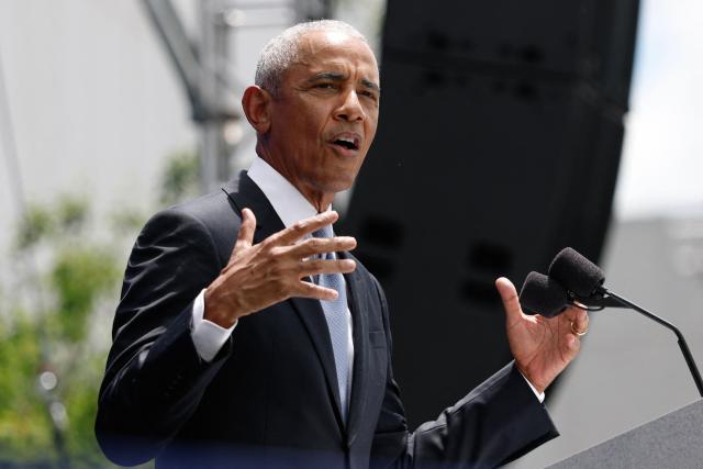 Former US president Barack Obama speaks during opening day of the Barack Obama Presidential Center in Chicago, Illinois, on June 18, 2026. (Photo by Kamil Krzaczynski / AFP)