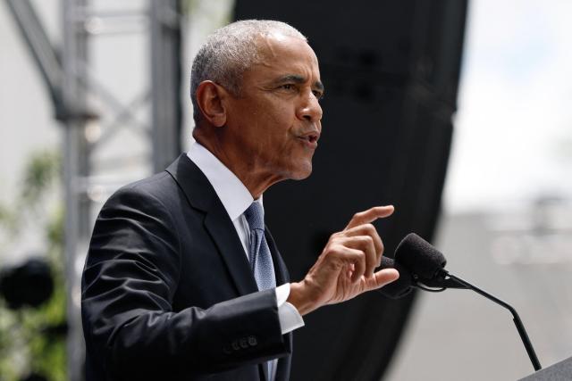 Former US president Barack Obama speaks during opening day of the Barack Obama Presidential Center in Chicago, Illinois, on June 18, 2026. (Photo by Kamil Krzaczynski / AFP)