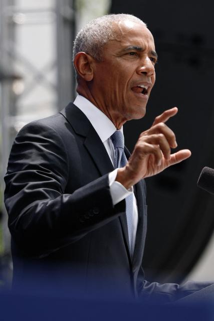 Former US president Barack Obama speaks during opening day of the Barack Obama Presidential Center in Chicago, Illinois, on June 18, 2026. (Photo by Kamil Krzaczynski / AFP)