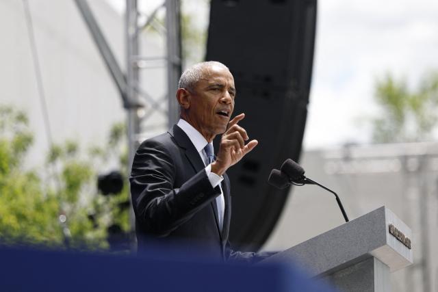 Former US president Barack Obama speaks during opening day of the Barack Obama Presidential Center in Chicago, Illinois, on June 18, 2026. (Photo by Kamil Krzaczynski / AFP)