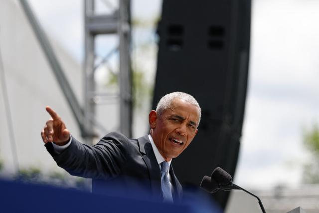 Former US president Barack Obama speaks during opening day of the Barack Obama Presidential Center in Chicago, Illinois, on June 18, 2026. (Photo by Kamil Krzaczynski / AFP)