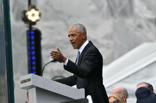 Former US president Barack Obama speaks at the opening of the Barack Obama Presidential Center in Chicago, Illinois, on June 18, 2026. (Photo by Pedro UGARTE / AFP)