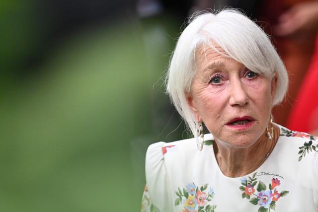 British actress Helen Mirren looks on prior to receiving the first major joint UK-Italy award at the birthday celebrations of King Charles III, at Villa Wolkosky, Rome, on June 18, 2026. (Photo by Andreas SOLARO / AFP)